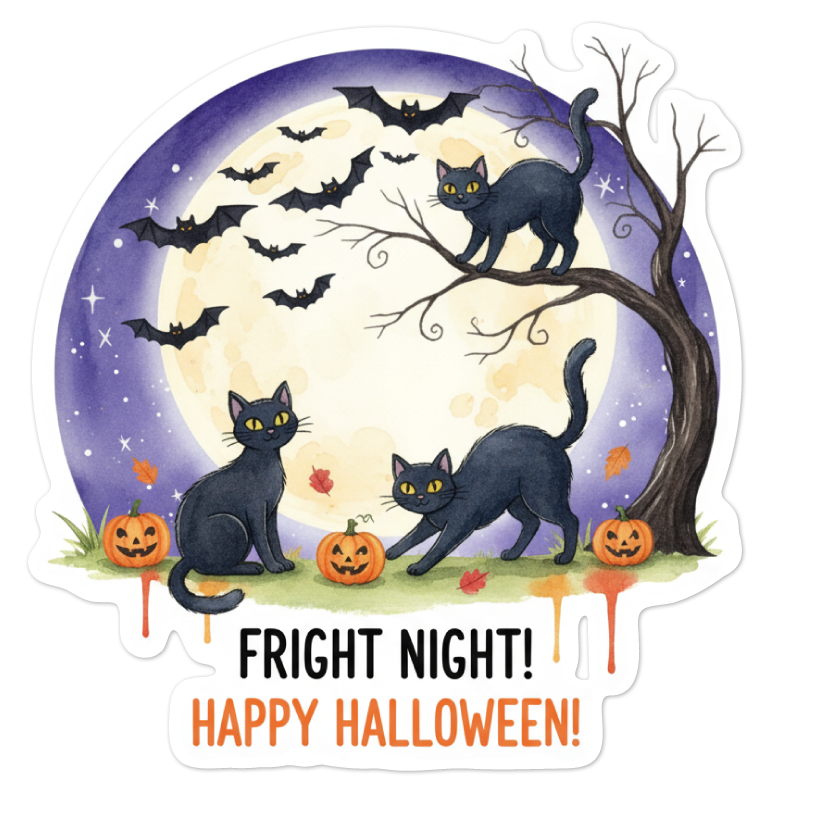 Halloween Cats and Bats