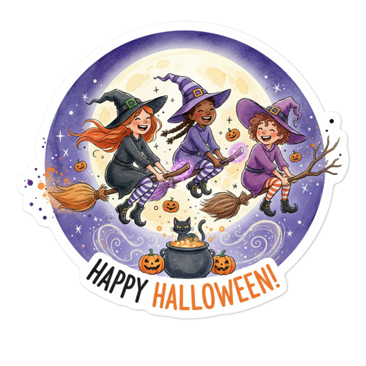Halloween Witches on Broomsticks