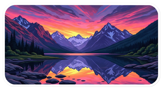 Mountains and Lake with Colorful Sunset