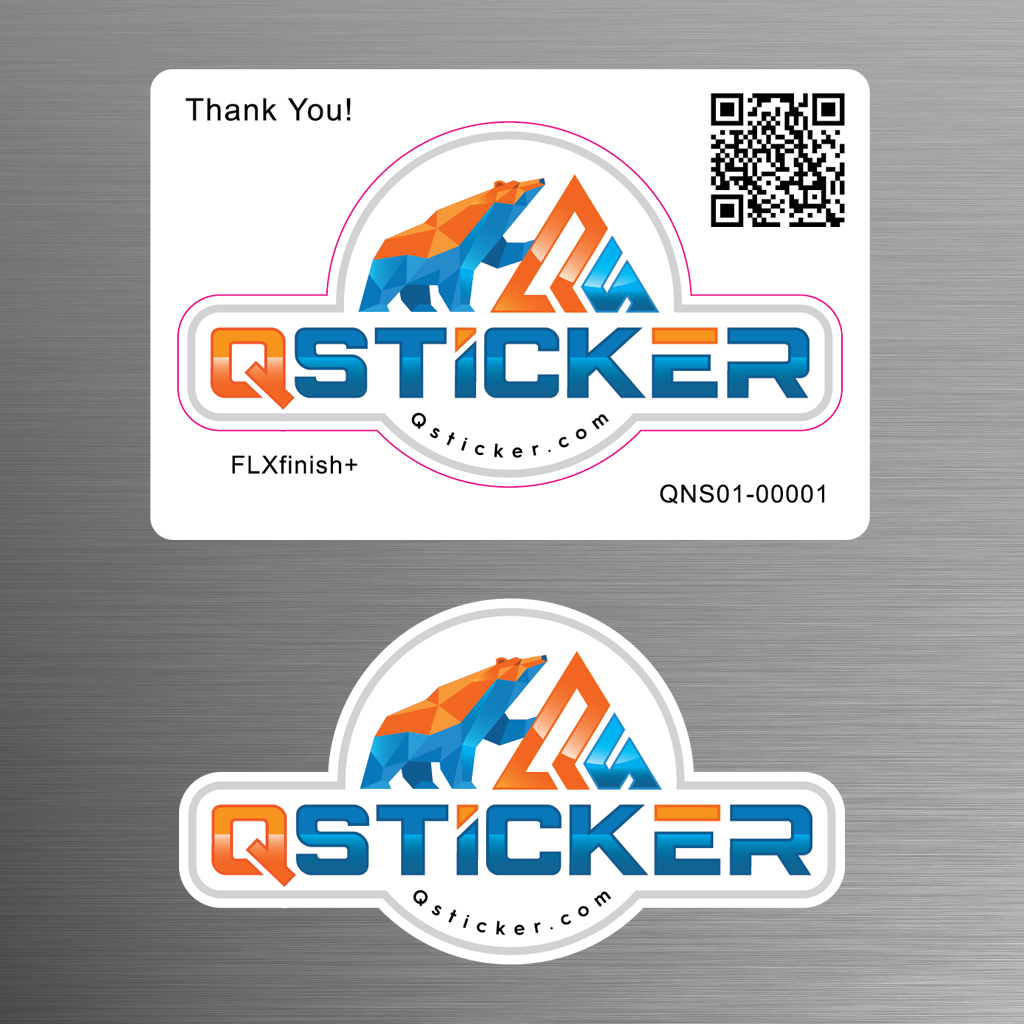 Examples of Kiss-Cut stickers on a metallic surface