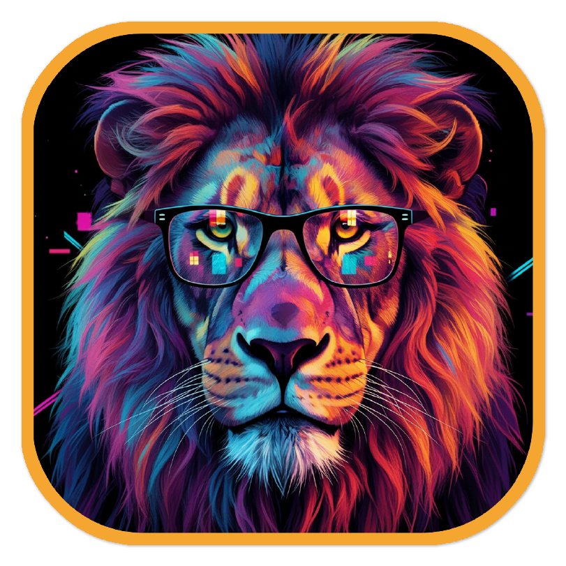 Neon Lion with Glasses