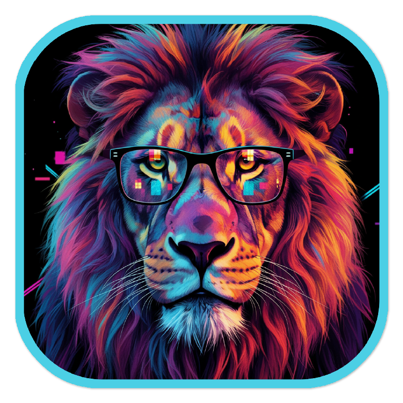 Neon Lion with Glasses