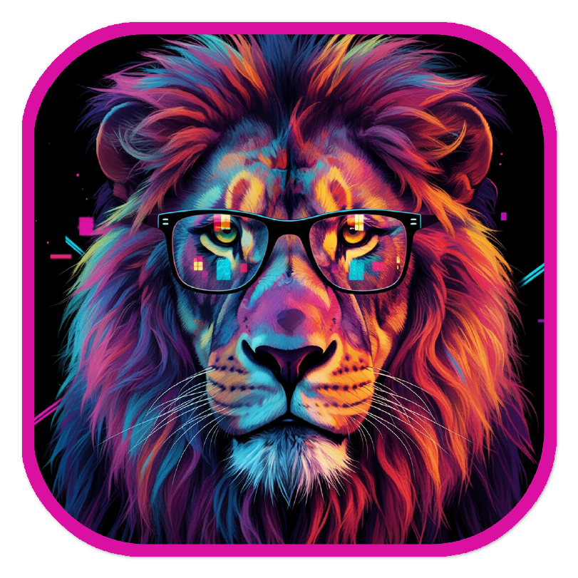 Neon Lion with Glasses