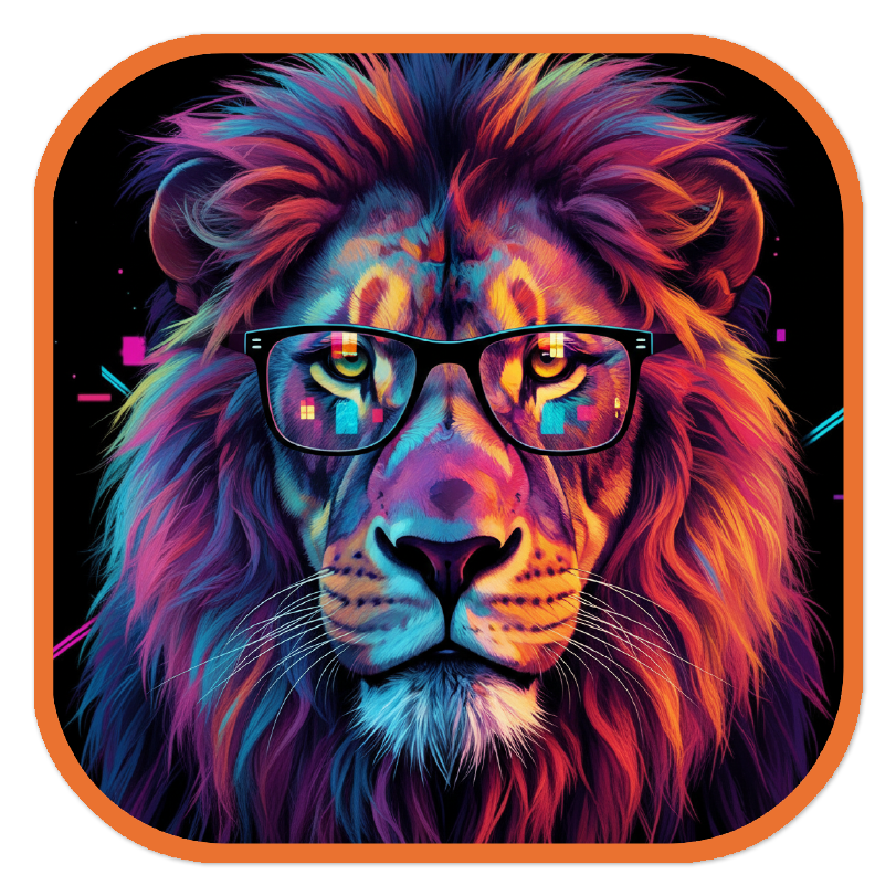Neon Lion with Glasses