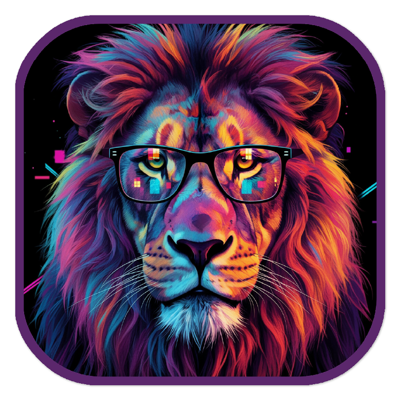 Neon Lion with Glasses