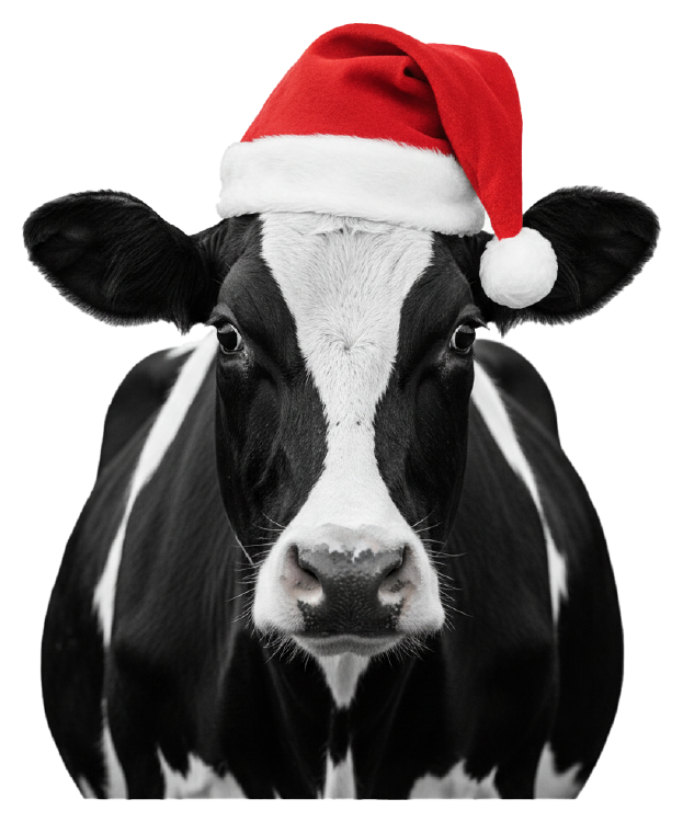 Cow in a Santa Hat