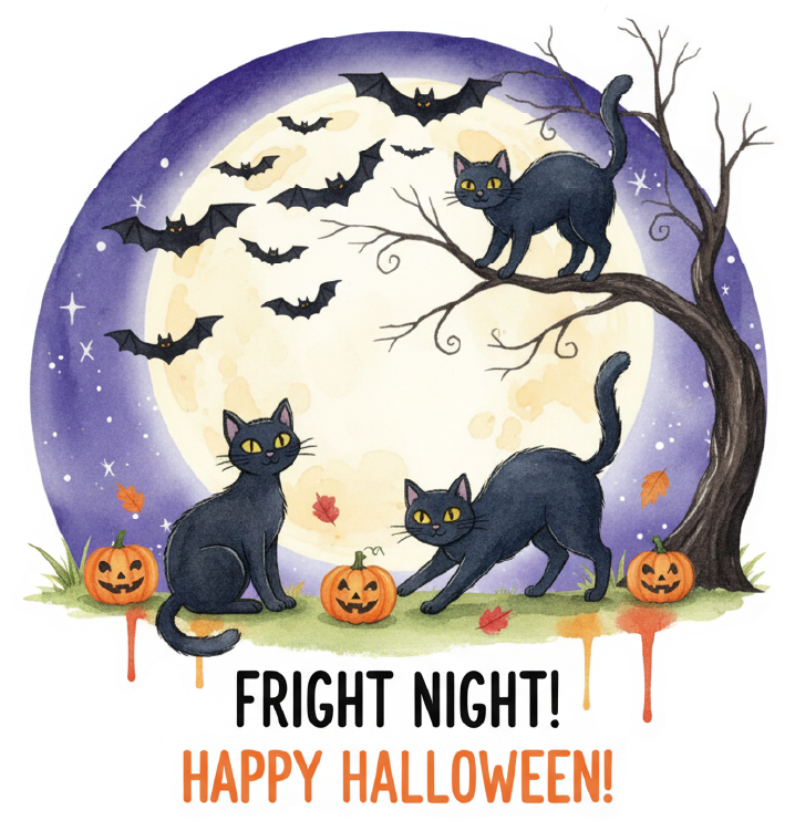 Halloween Cats and Bats